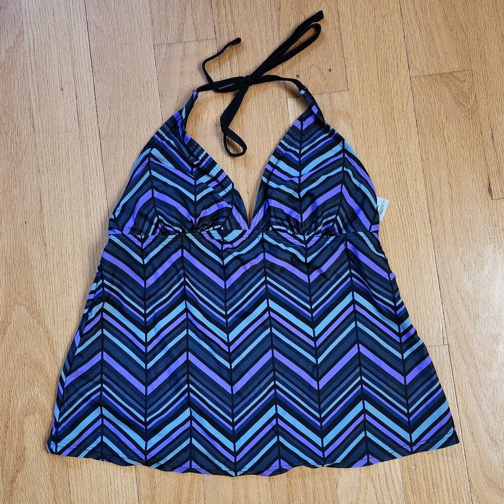 Mossimo Supply Co. Purple/Black Zig-Zag Print Tankini Swim Suit Top Size Large